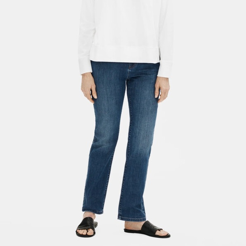 Like New Eileen Fisher Organic Cotton Stretch Straight Jeans High Waist Size: 12 - Picture 4 of 12